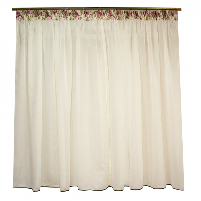 Perdea de bucatarie din voal unt cu flori, 330x150 cm [3]