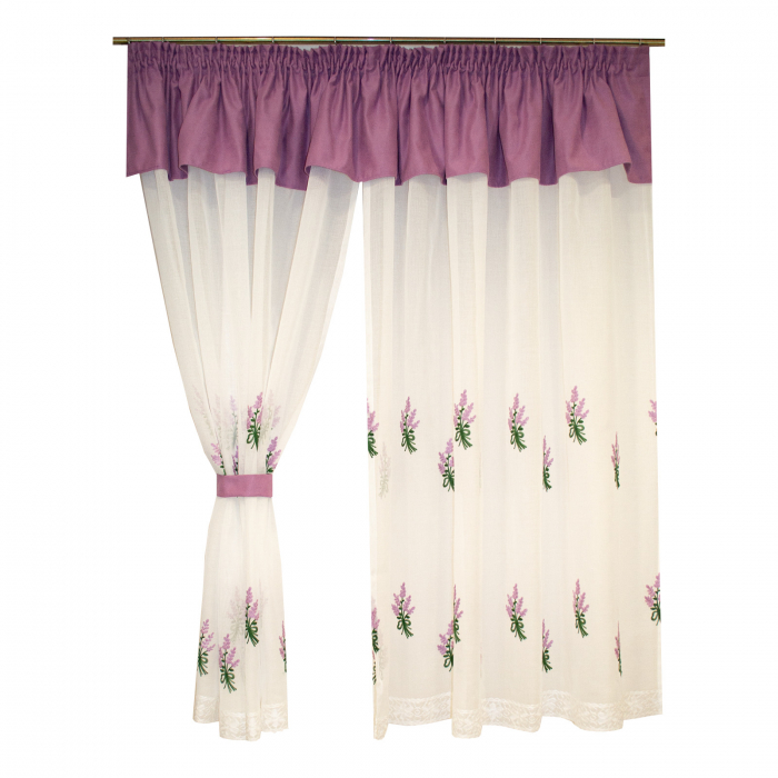 Perdea de bucatarie cu imprimeu brodat cu lavanda, 300x165 cm [7]