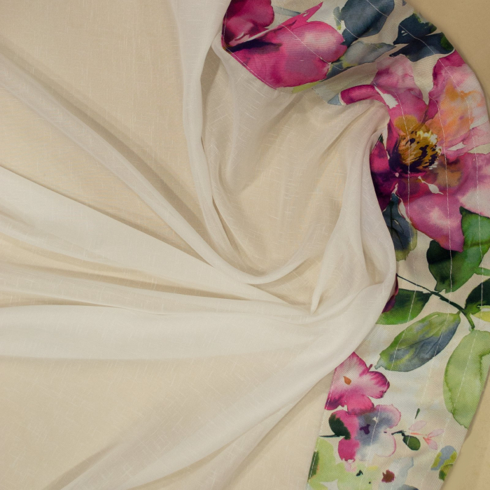 Perdea de bucatarie ivoire cu flori, 360x160 cm [2]