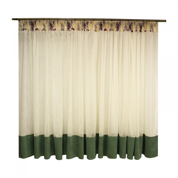 Perdea de bucatarie ivoire cu flori mov, 390x150 cm [3]