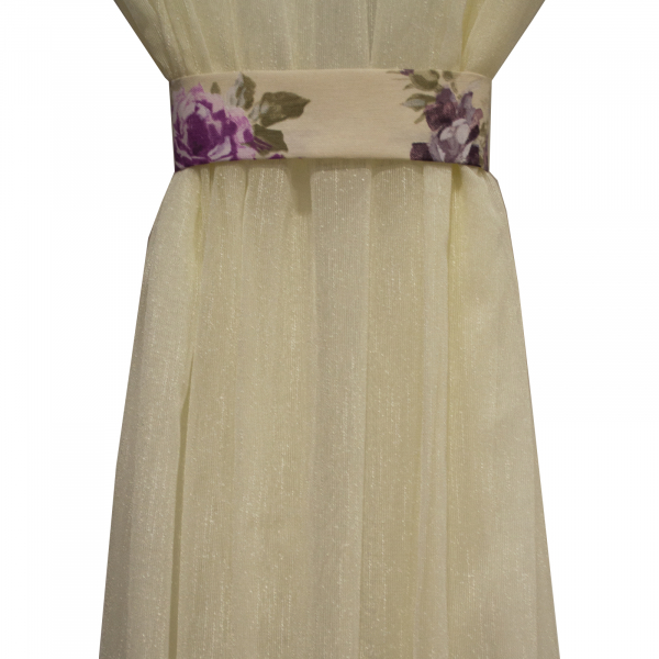 Perdea de bucatarie ivoire cu flori mov, 390x150 cm [2]