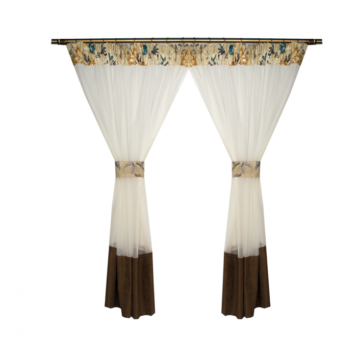 Perdea de bucatarie voal unt cu bordura wenge, 275x150 cm [3]