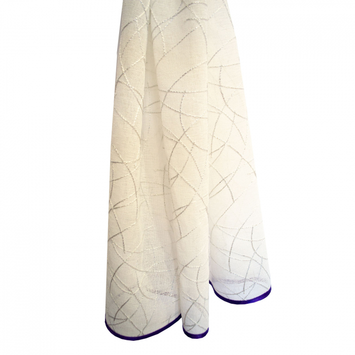 Perdea Velaria alba cu imprimeu si bata mov, 210x175 cm [2]