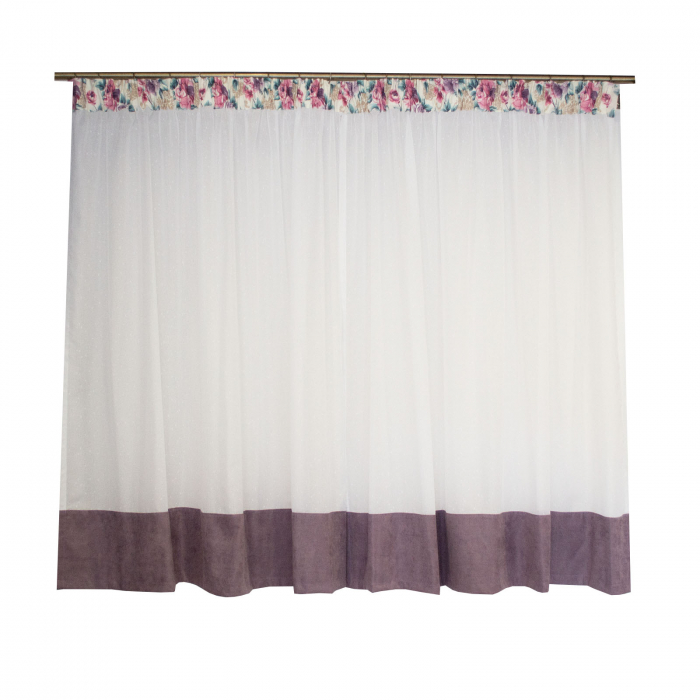 Perdea Velaria alba cu flori si bordura mov, 325x150 cm [2]