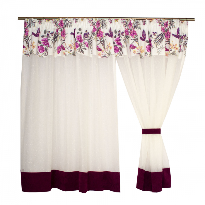 Perdea Velaria ivore cu fluturi mov, 300x145 cm [3]