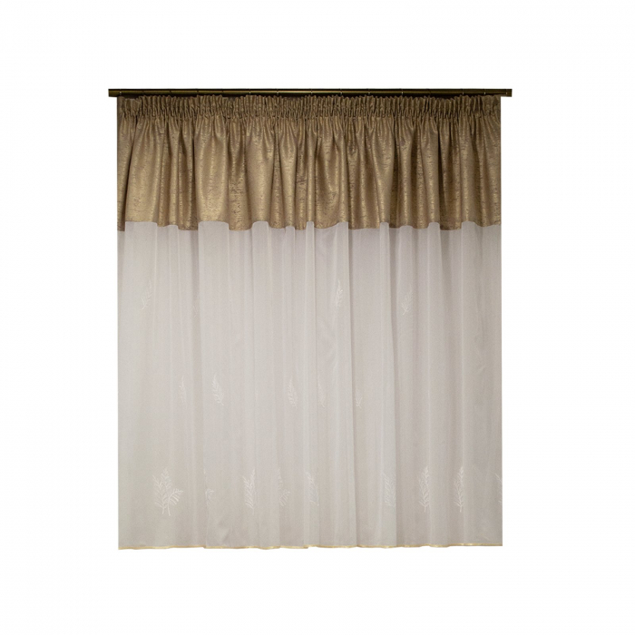 Perdea Velaria voal alb cu tafta bej, 350x140 cm [1]