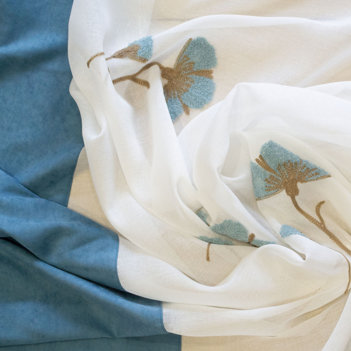 Perdea Velaria de bucatarie, alba cu flori turcoaz, 280x165 cm [2]