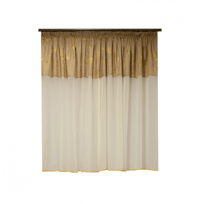 Perdea Velaria de bucatarie ivoire cu tafta aurie, 340x180 cm [2]
