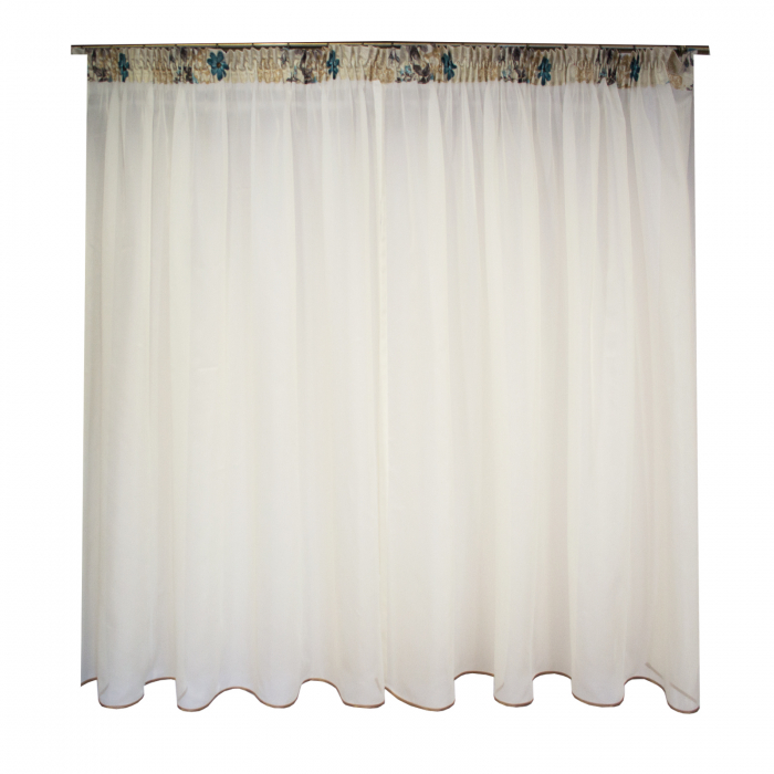 Perdea Velaria de bucatarie voal unt cu flori turcoaz, 400 x 150 cm [2]