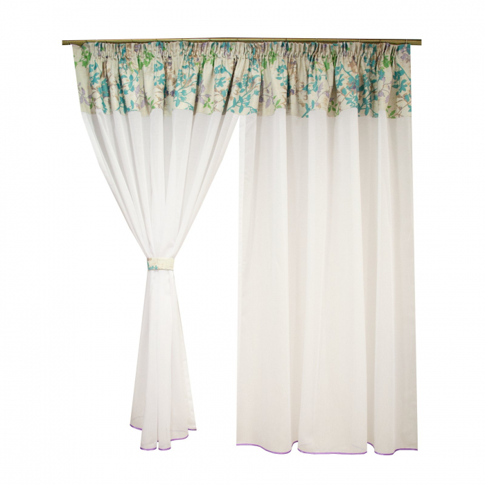 Perdea Velaria in alb cu bata florala, 350x150 cm [4]