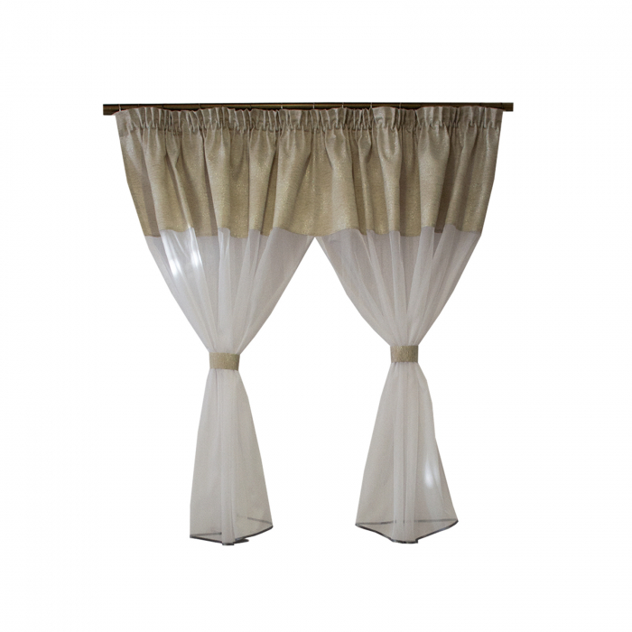 Perdea Velaria alba de bucatarie cu tafta argintie, 275x140 cm [1]