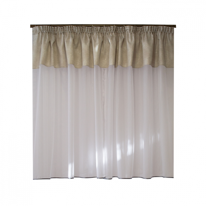 Perdea Velaria alba de bucatarie cu tafta argintie, 275x140 cm [2]