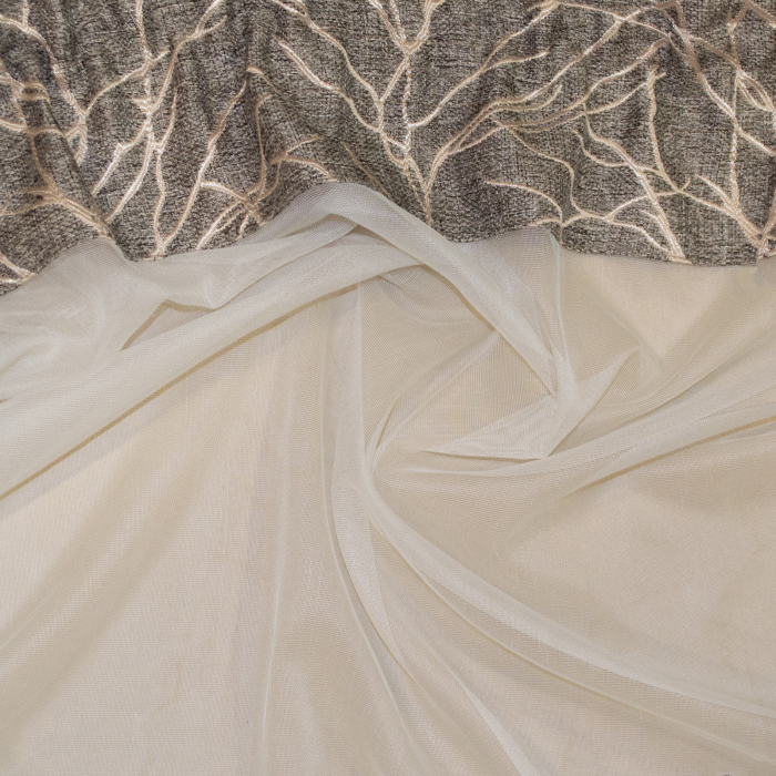 Perdea Velaria de bucatarie ivoire cu tafta gri, 160x160 cm [2]