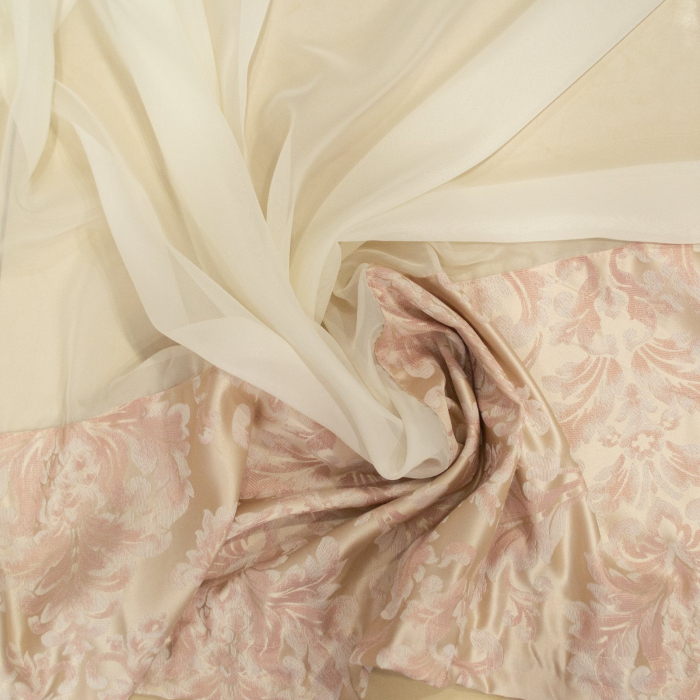 Perdea Velaria de bucatarie ivory cu flori roz, 280x155 cm [2]