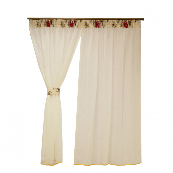 Perdea Velaria de bucatarie ivory cu flori, 260x155 cm [3]