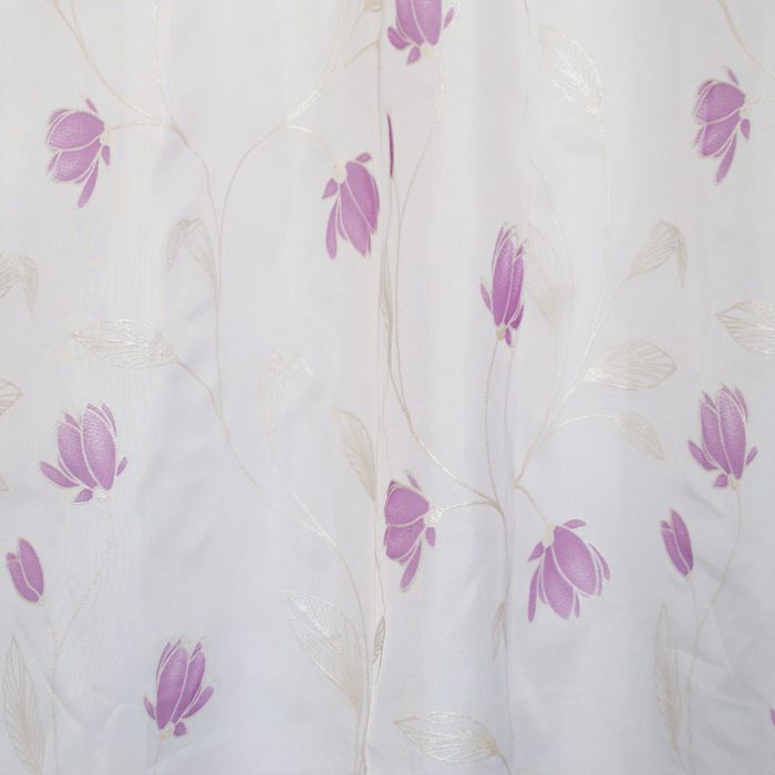 Perdea Velaria de bucatarie, voal alb cu flori mov, 170x150 cm [3]