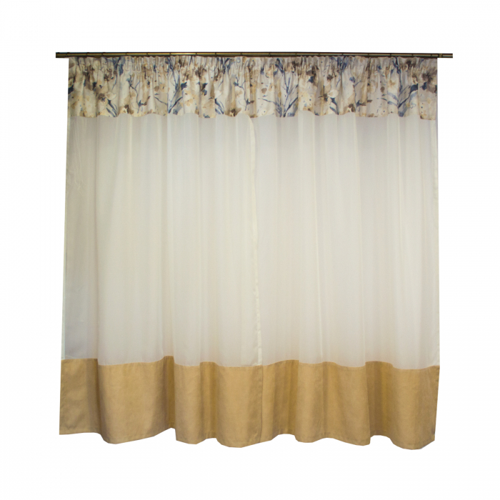 Perdea Velaria de bucatarie voal unt cu bordura crem, 285x165 cm [2]