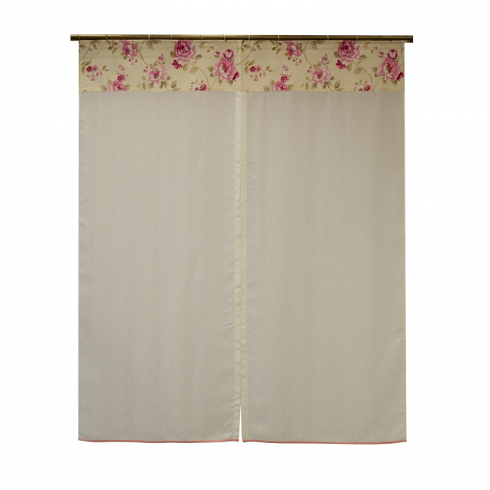 Perdea Velaria din in ivoire cu flori roz, 130x165 cm [3]