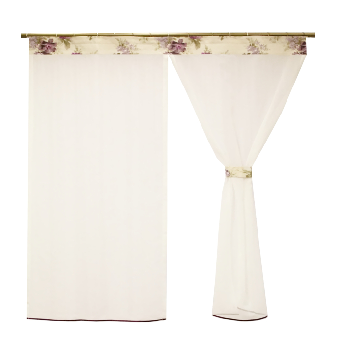 Perdea Velaria din in ivoire cu flori lila, 135x155 cm [2]