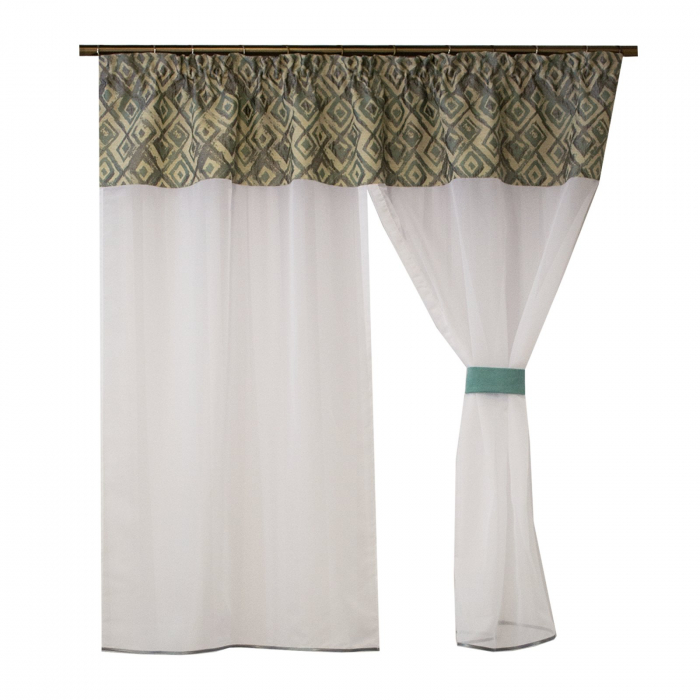 Perdea Velaria voal alb cu tafta romburi, si esarfe, 160x145 cm [4]