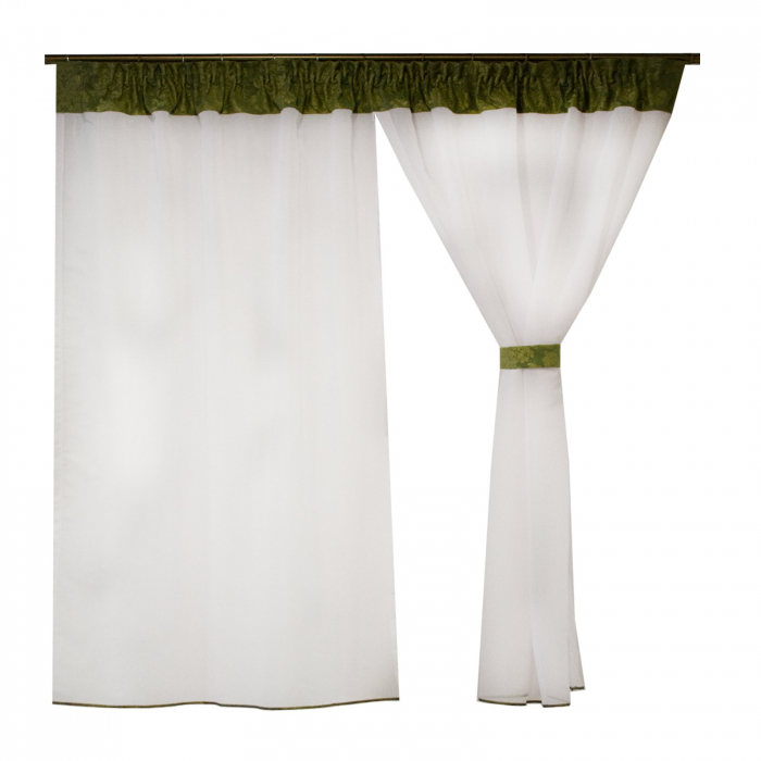 Perdea Velaria in alb cu baroc verde si esarfe, 200x175 cm [3]