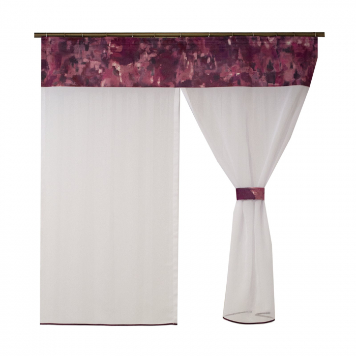 Perdea Velaria in alb cu catifea mov, 130x150 cm [2]