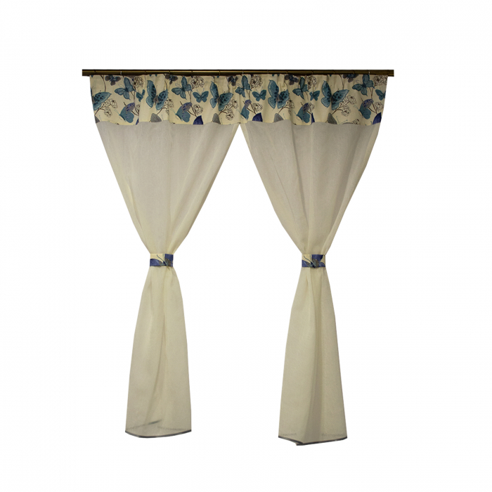 Perdea Velaria in ivory creponat si fluturi albastri, 150x150 cm [1]