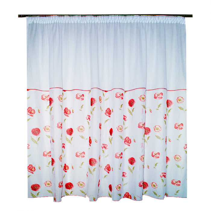 Perdea Velaria in alb cu maci rosii, 220x145 cm [3]