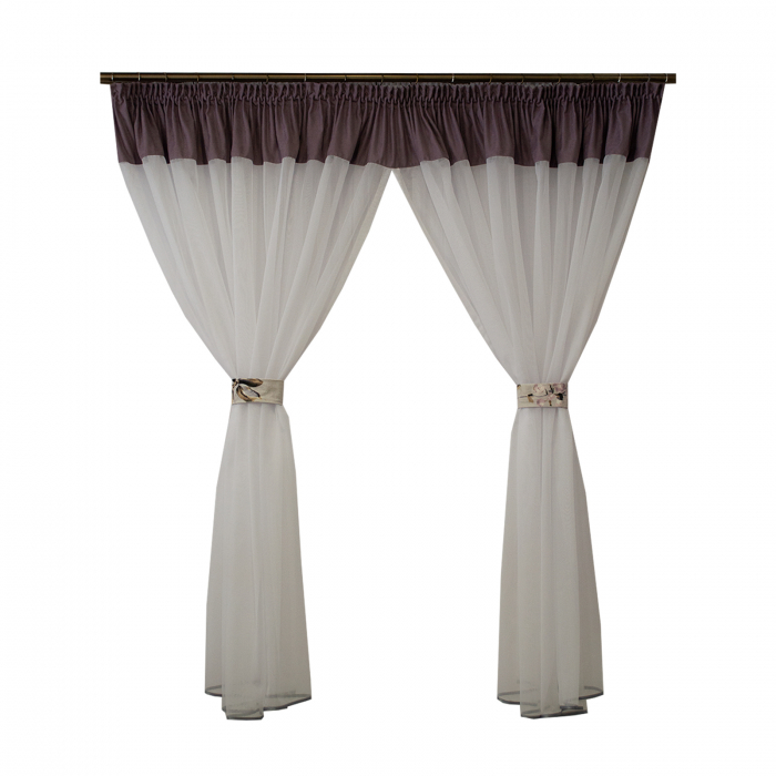 Perdea Velaria in alb cu suet lila, 160x160 cm [1]