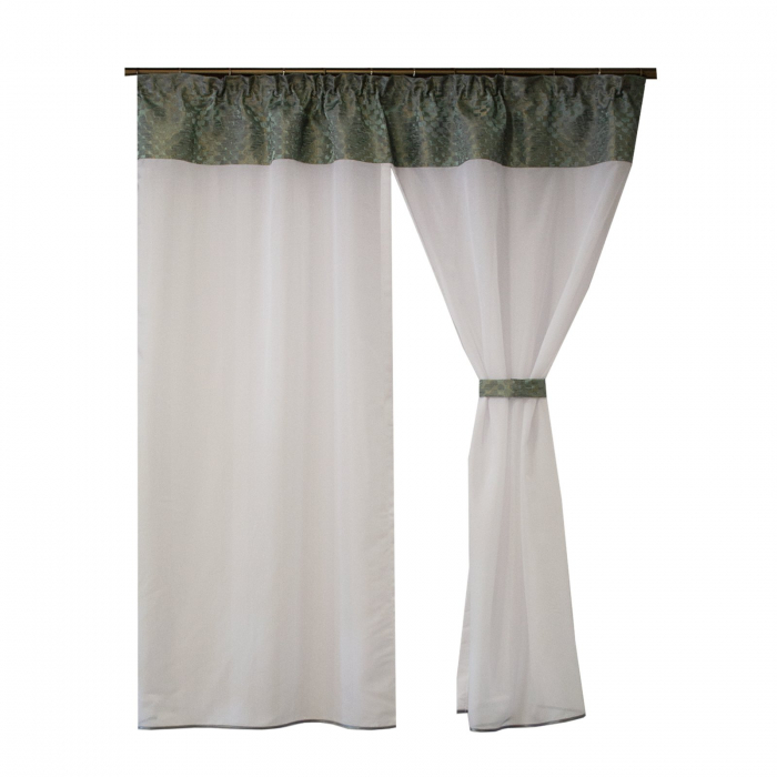 Perdea Velaria in alb cu tafta verde si esarfe, 160x175 cm [2]