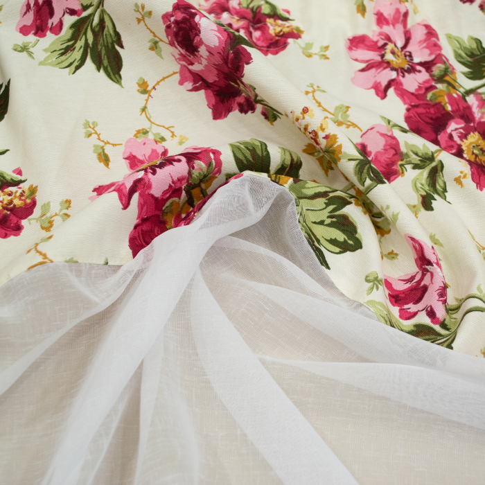 Perdea Velaria in alb si flori burgundy, 285x160 cm [3]