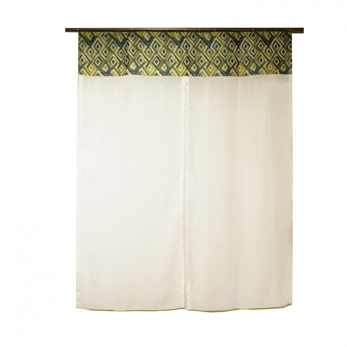 Perdea Velaria  voal crep ivoire si romburi verzi,130x160 cm [2]