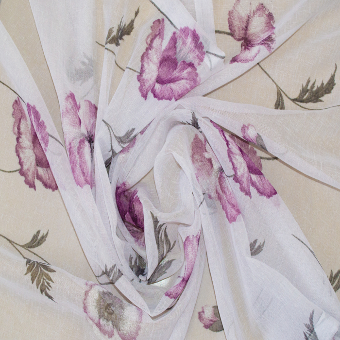 Perdea Velaria in alb cu maci mov, 140x140 cm [2]