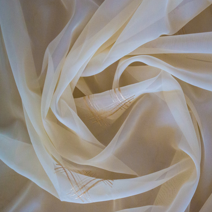 Perdea Velaria de bucatarie voal crem cu model geometric brodat, 340x145 cm [2]