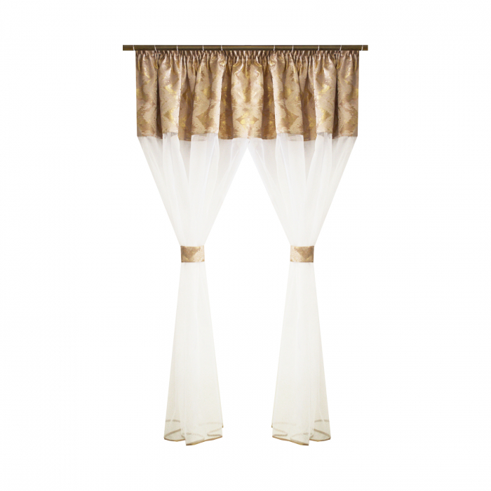 Perdea Velaria organza alba si tafta bej, 260x155 cm [1]