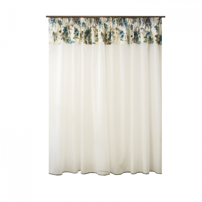 Perdea Velaria voal ivoire cu flori turcoaz, 250x165 cm [2]
