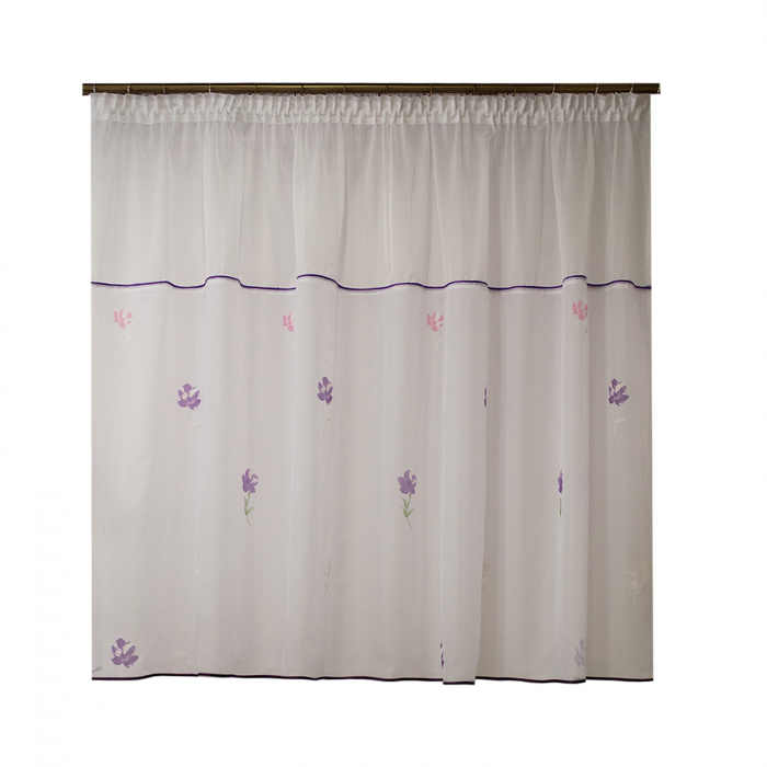 Perdea Velaria voal alb si flori mov, 240x140 cm [1]
