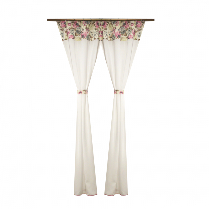Perdea Velaria voal premium alb cu trandafiri, 160x190 cm [1]