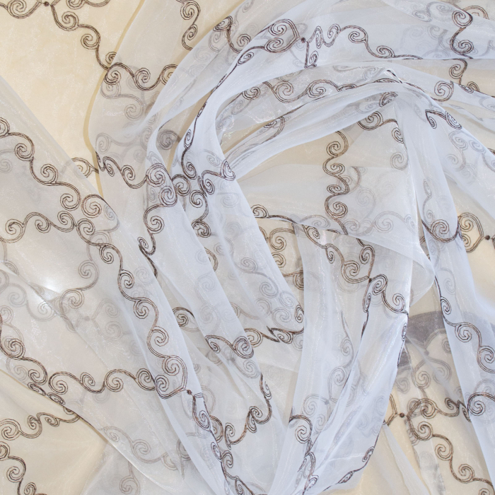 Perdea Velaria organza cu romburi maro, brodate, 390x250 cm [2]