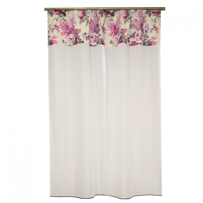 Perdea Velaria in alb cu flori mov si esarfe, 150x170 cm [2]