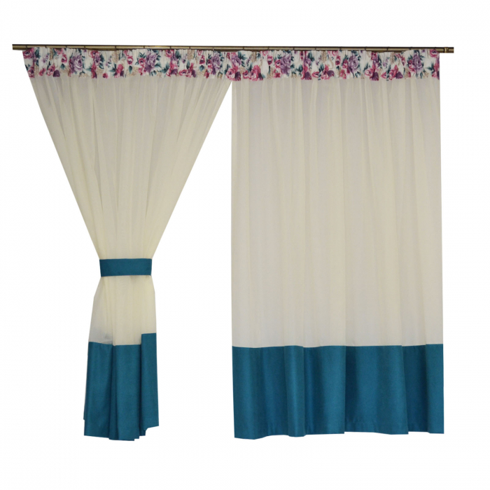 Perdea Velaria in ivoire cu imprimeu floral, 350x165 cm [3]