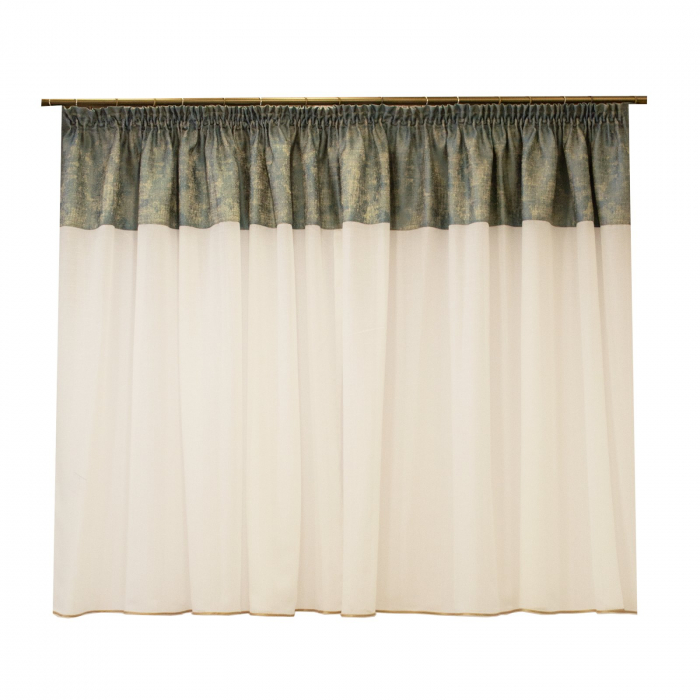 Perdea Velaria de bucatarie alba cu tafta turcoaz, 100x150 cm [1]