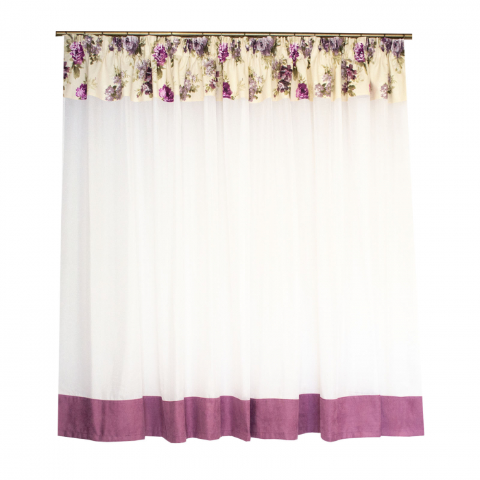 Perdea Velaria alba cu flori mov, 310x150 cm [2]