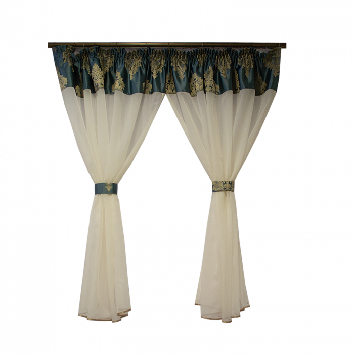 Perdea Velaria ivory cu tafta baroc turcoaz, 330x155 cm [1]
