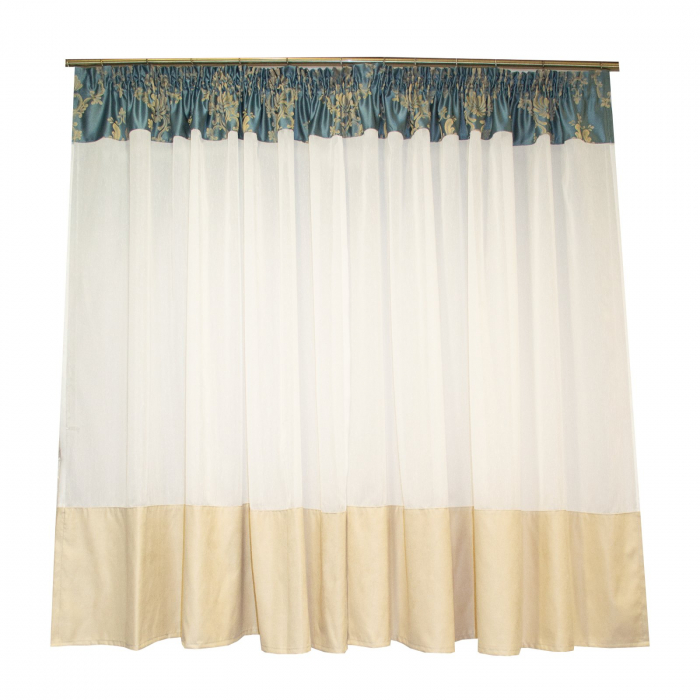 Perdea Velaria ivoire cu imprimeu turcoaz, 330x145 cm [2]