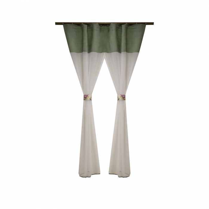 Perdea Velaria voal alb cu banda verde, 135x150 cm [1]