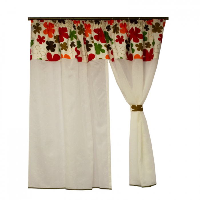 Perdea Velaria ploita ivoire cu flori multicolor cu esarfe, 265x150 cm [4]