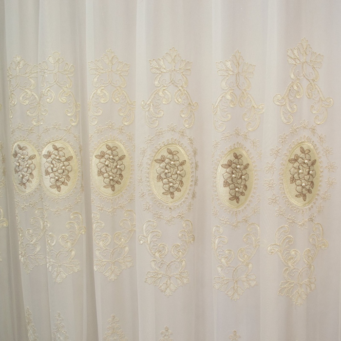 Perdea Velaria tiul baroc ivory cu margelute, 300x255 cm [2]