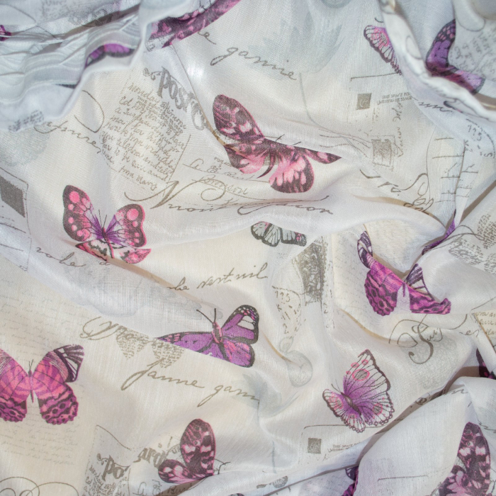 Perdea Velaria alba cu fluturi mov, 180x250 cm [2]