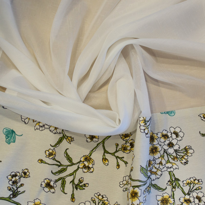 Perdea Velaria ivoire cu esarfe si imprimeu floral, 160x150 cm [2]